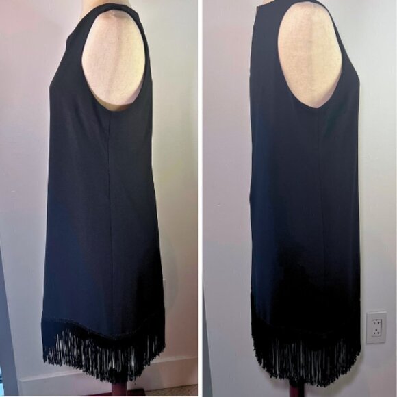 MONTEAU Black Sleeveless Sheath Dress with Added Fringe Hem Size M - Picture 6 of 10